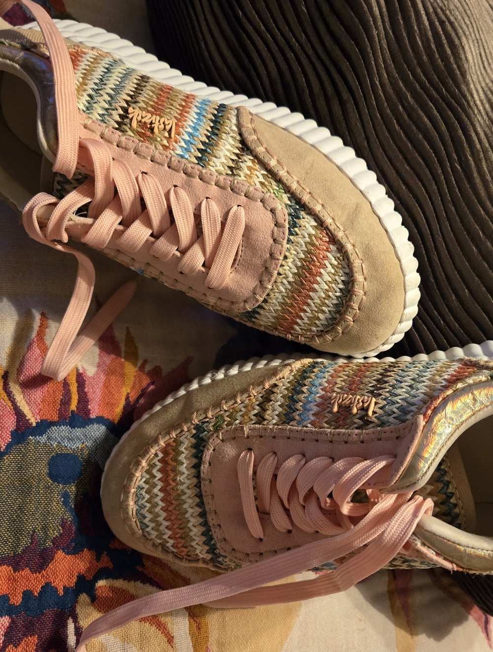 Womens Multicolor Knit Platform Sneakers with Pink Accents